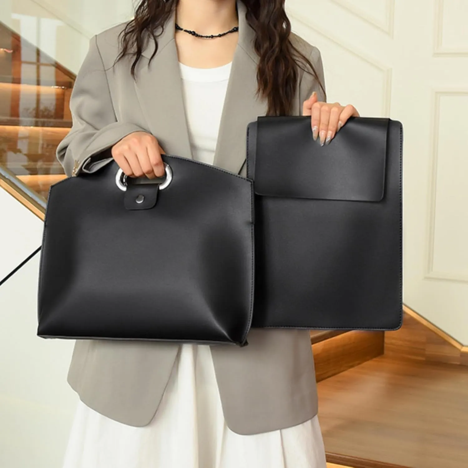 Faux Leather Evening Clutch Purse for Women 13 Inch Work Office Handbags Purse Bag with Snap Purse Handbag