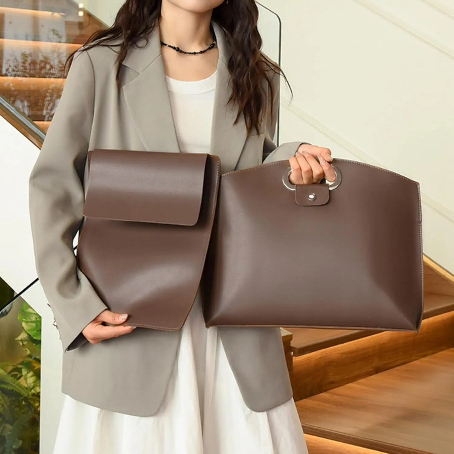 Faux Leather Evening Clutch Purse for Women 13 Inch Work Office Handbags Purse Bag with Snap Purse Handbag