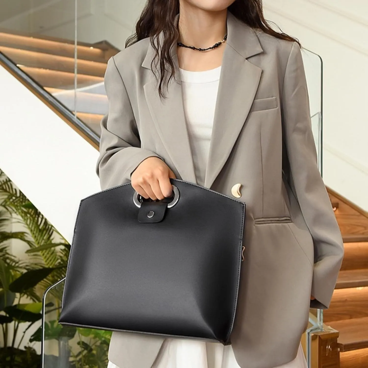 Faux Leather Evening Clutch Purse for Women 13 Inch Work Office Handbags Purse Bag with Snap Purse Handbag