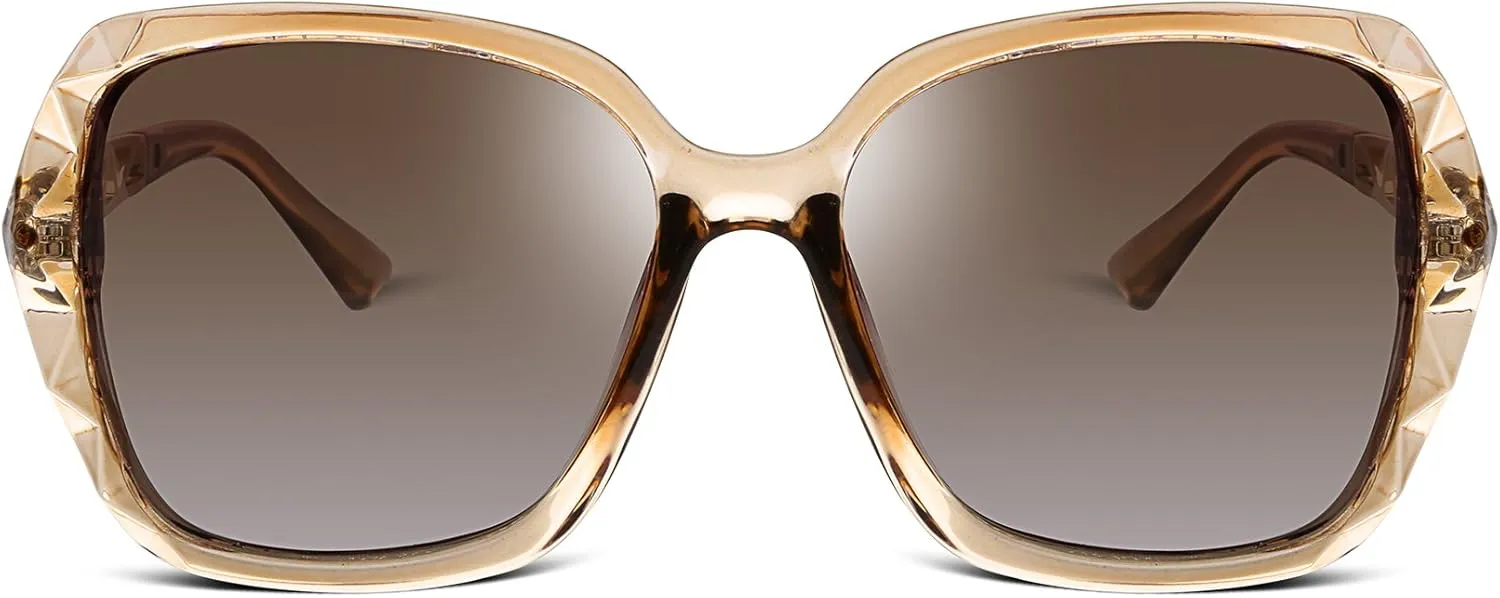 FEISEDY Polarized Women Square Sunglasses Sparkling Composite Shiny Frame B2289