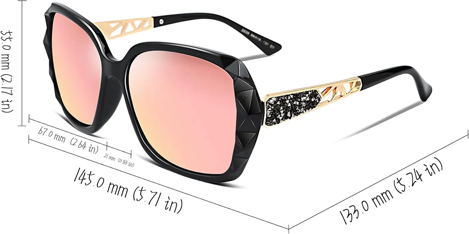 FEISEDY Polarized Women Square Sunglasses Sparkling Composite Shiny Frame B2289