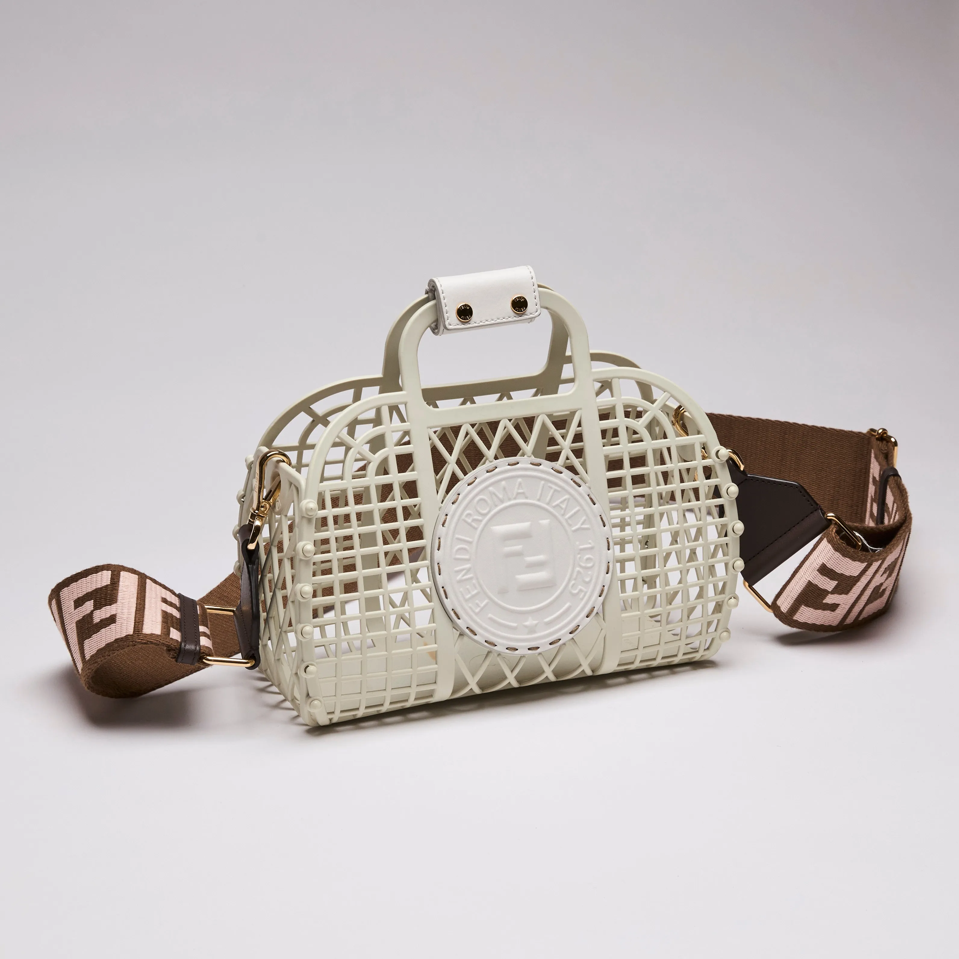 Fendi Recycled Plastic Vitello Liberty Matte Basket Bag White
