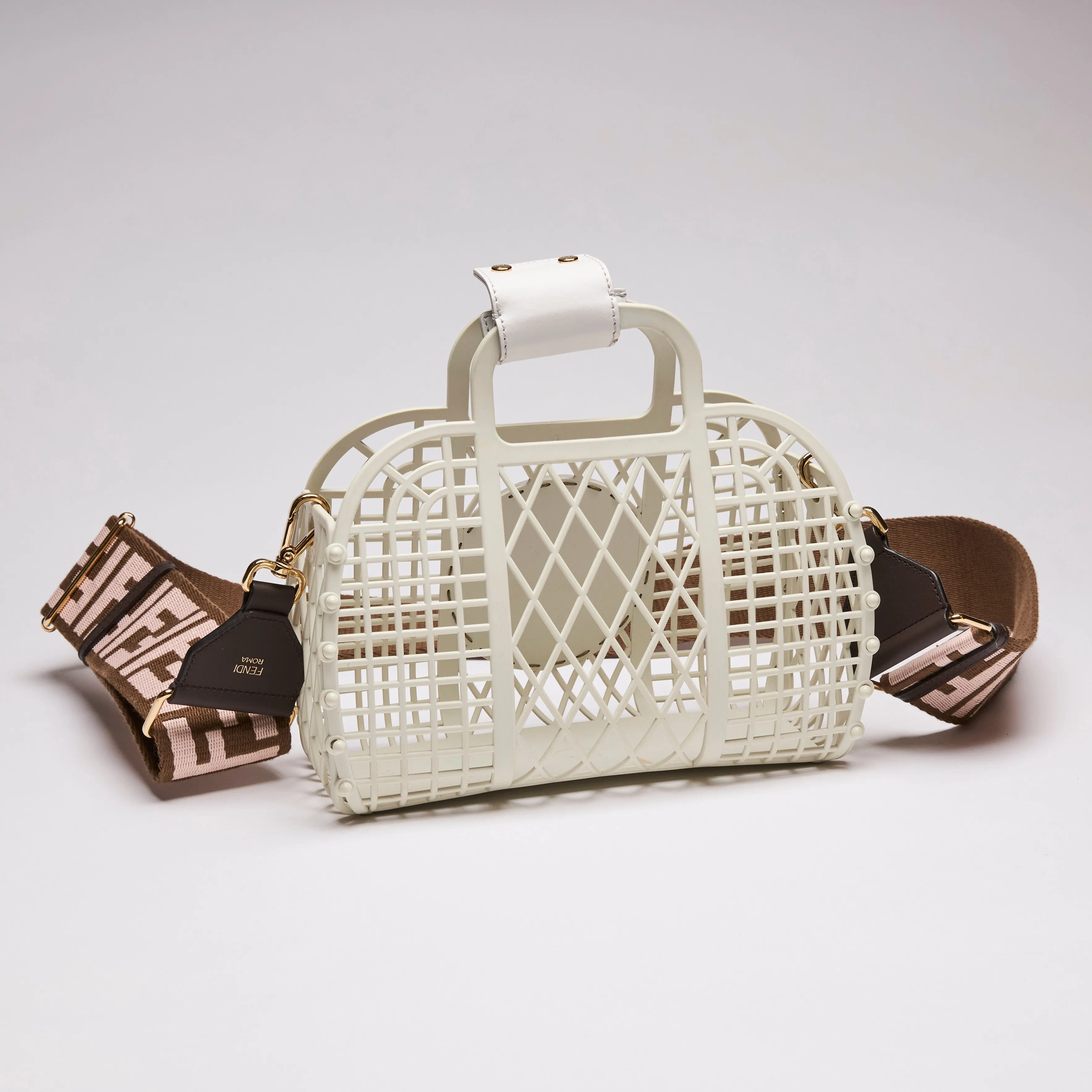 Fendi Recycled Plastic Vitello Liberty Matte Basket Bag White