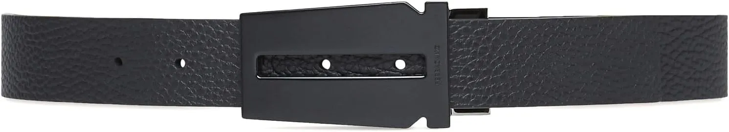 Ferragamo Mens Black Smooth/Black Pebbled Leather Reversible Belt