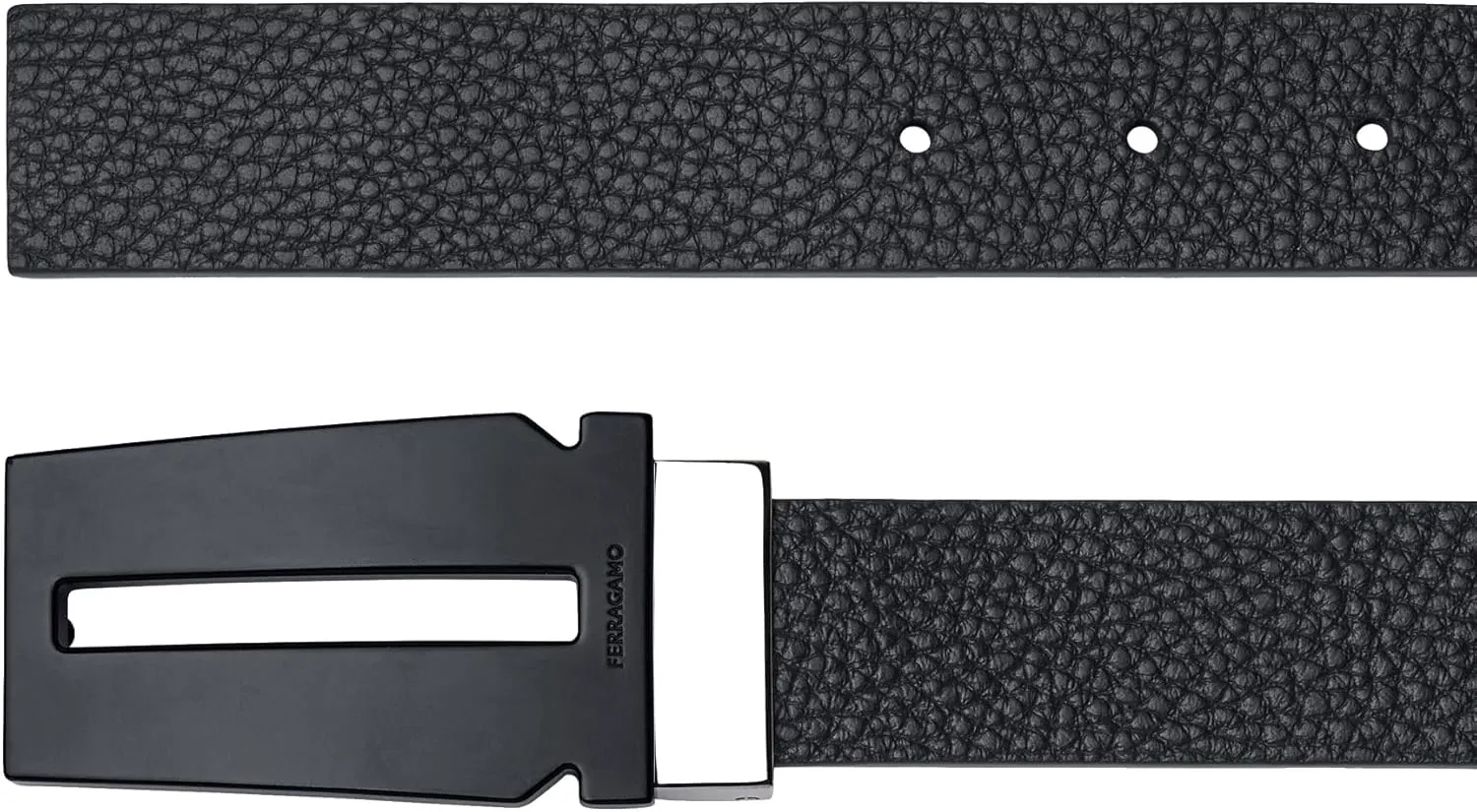 Ferragamo Mens Black Smooth/Black Pebbled Leather Reversible Belt