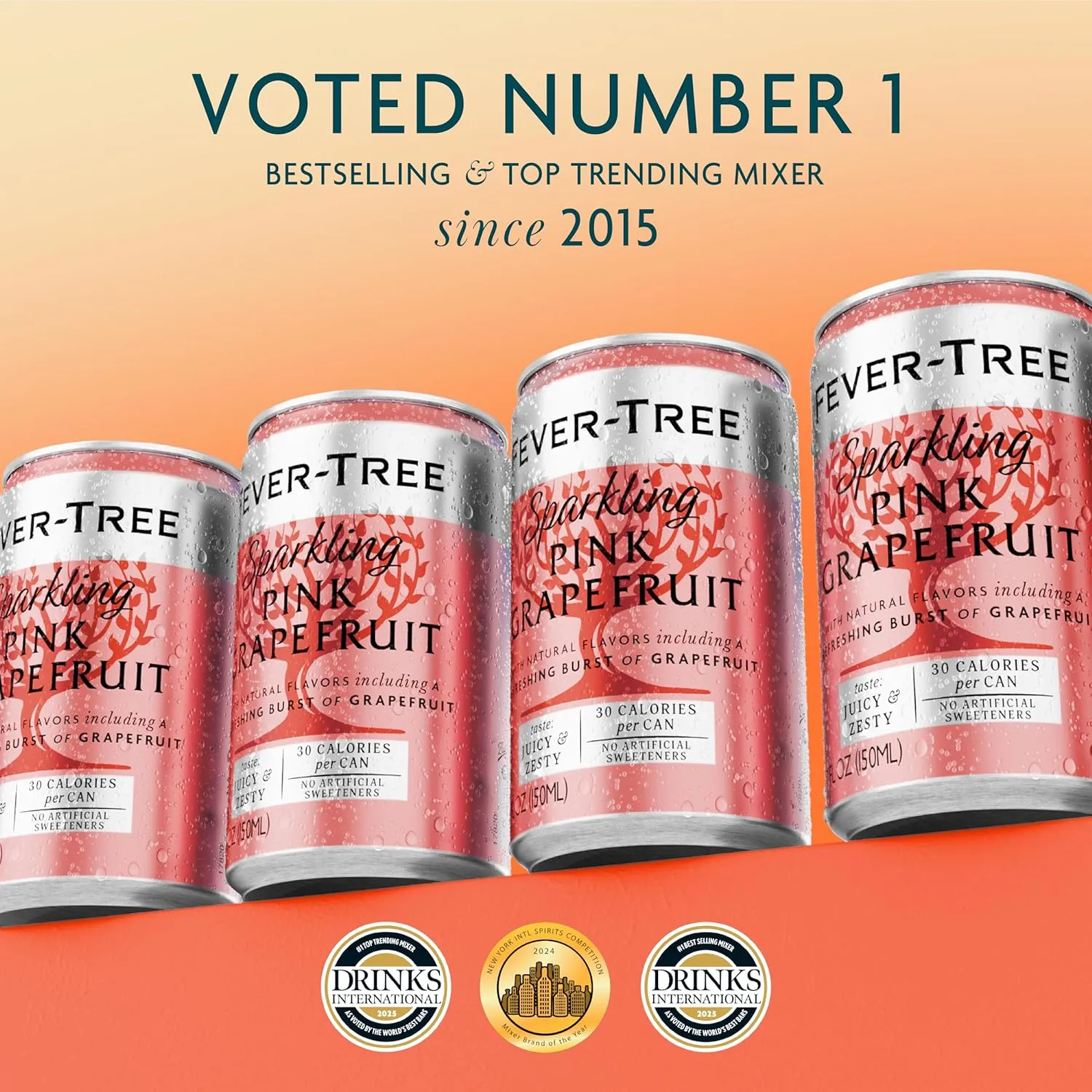 Fever-Tree Sparkling Pink Grapefruit - Premium Quality Mixer - Refreshing Beverage for Cocktails & Mocktails. Naturally Sourced Ingredients, No Artificial Sweeteners or Colors - 5.1 Fl Oz Cans - Pack of 24