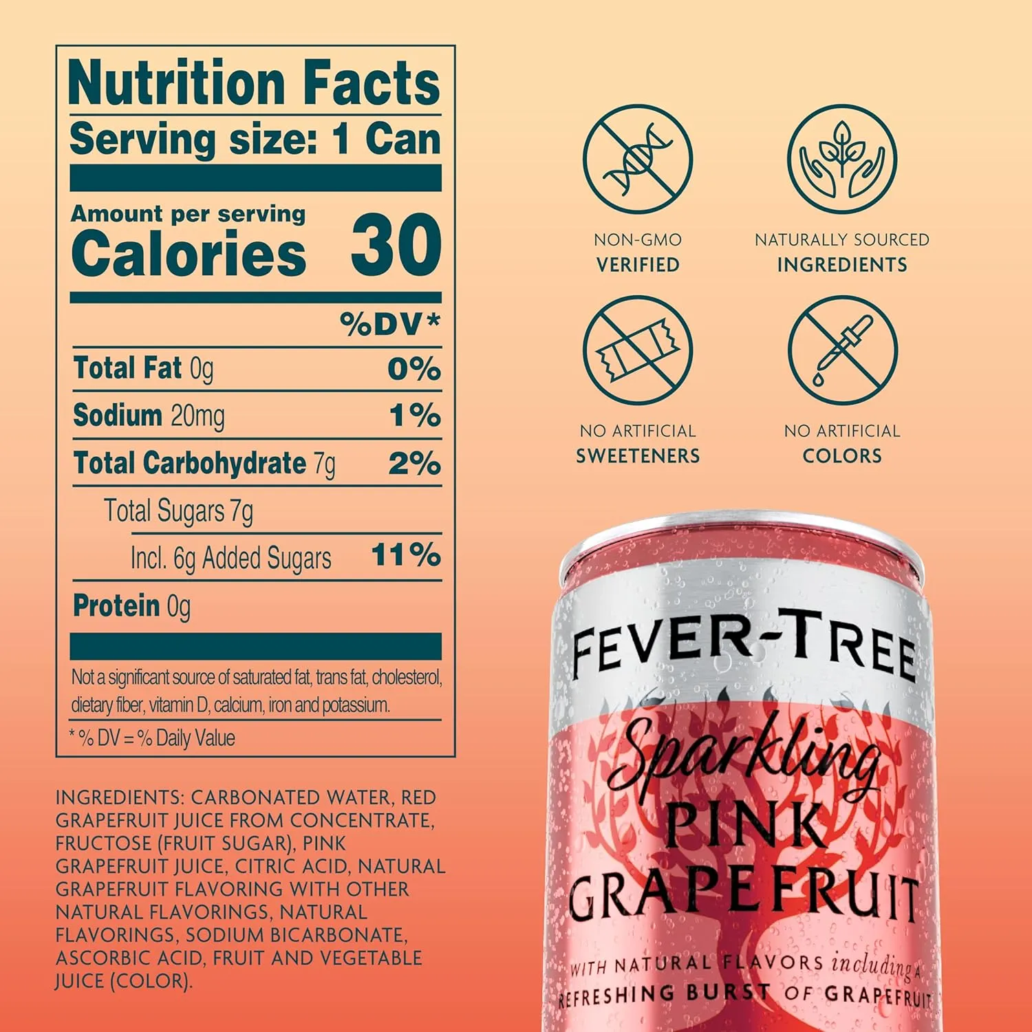 Fever-Tree Sparkling Pink Grapefruit - Premium Quality Mixer - Refreshing Beverage for Cocktails & Mocktails. Naturally Sourced Ingredients, No Artificial Sweeteners or Colors - 5.1 Fl Oz Cans - Pack of 24