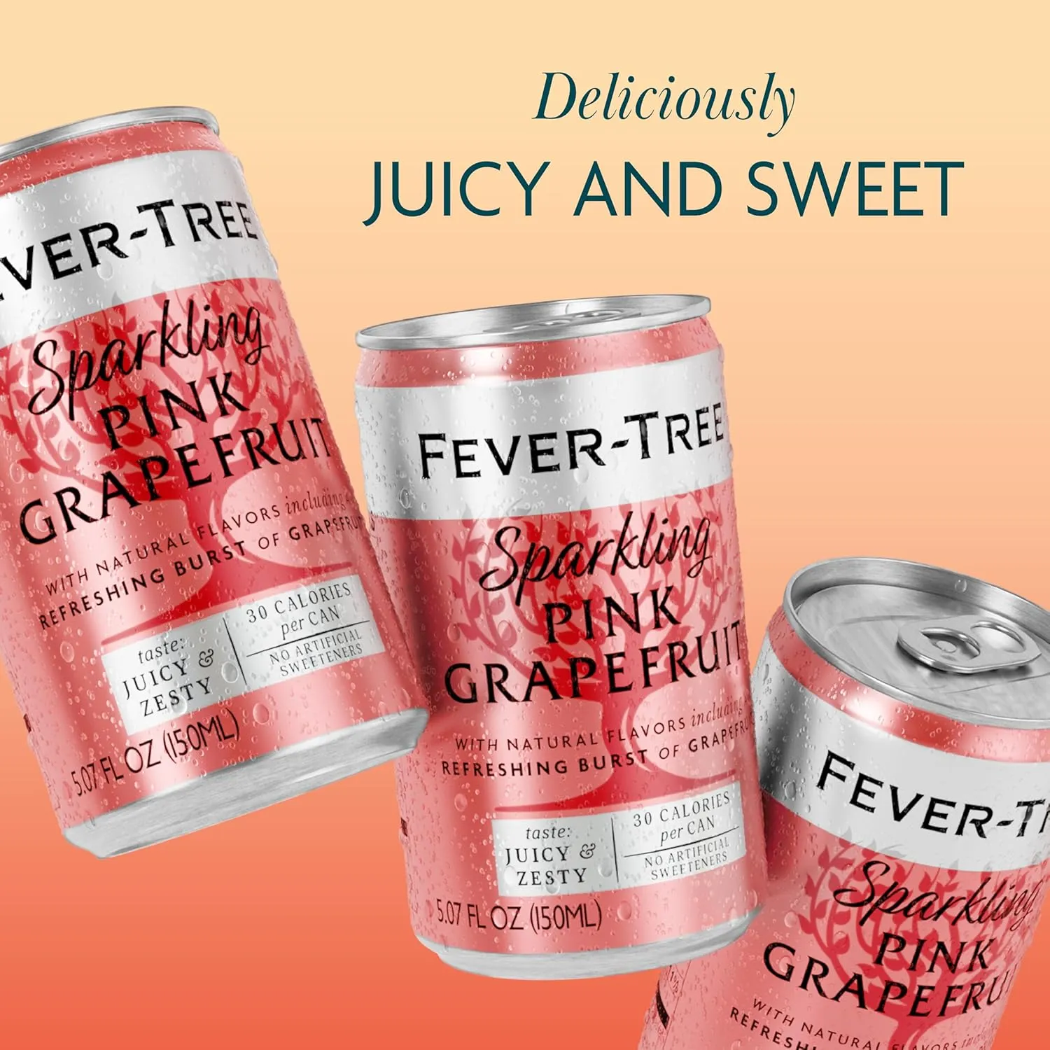 Fever-Tree Sparkling Pink Grapefruit - Premium Quality Mixer - Refreshing Beverage for Cocktails & Mocktails. Naturally Sourced Ingredients, No Artificial Sweeteners or Colors - 5.1 Fl Oz Cans - Pack of 24