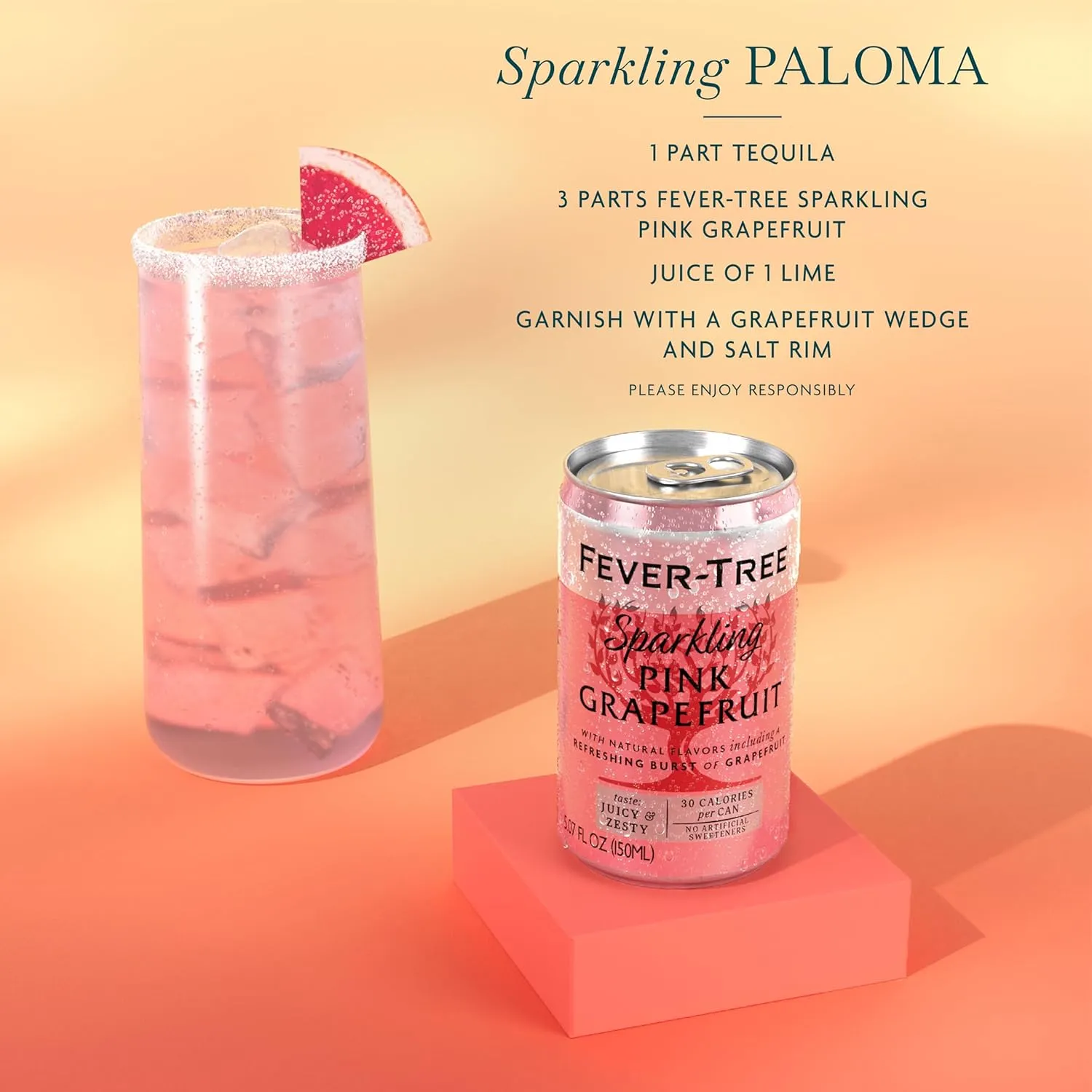 Fever-Tree Sparkling Pink Grapefruit - Premium Quality Mixer - Refreshing Beverage for Cocktails & Mocktails. Naturally Sourced Ingredients, No Artificial Sweeteners or Colors - 5.1 Fl Oz Cans - Pack of 24