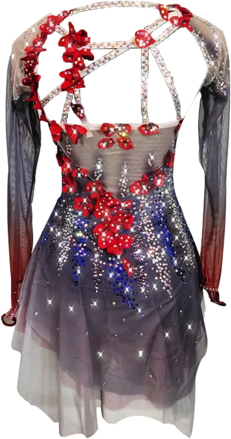 Figure Skating Dress For Girls Crystals Ballet Dance Leotard Dress Handmade Ladies' Skating Skirts
