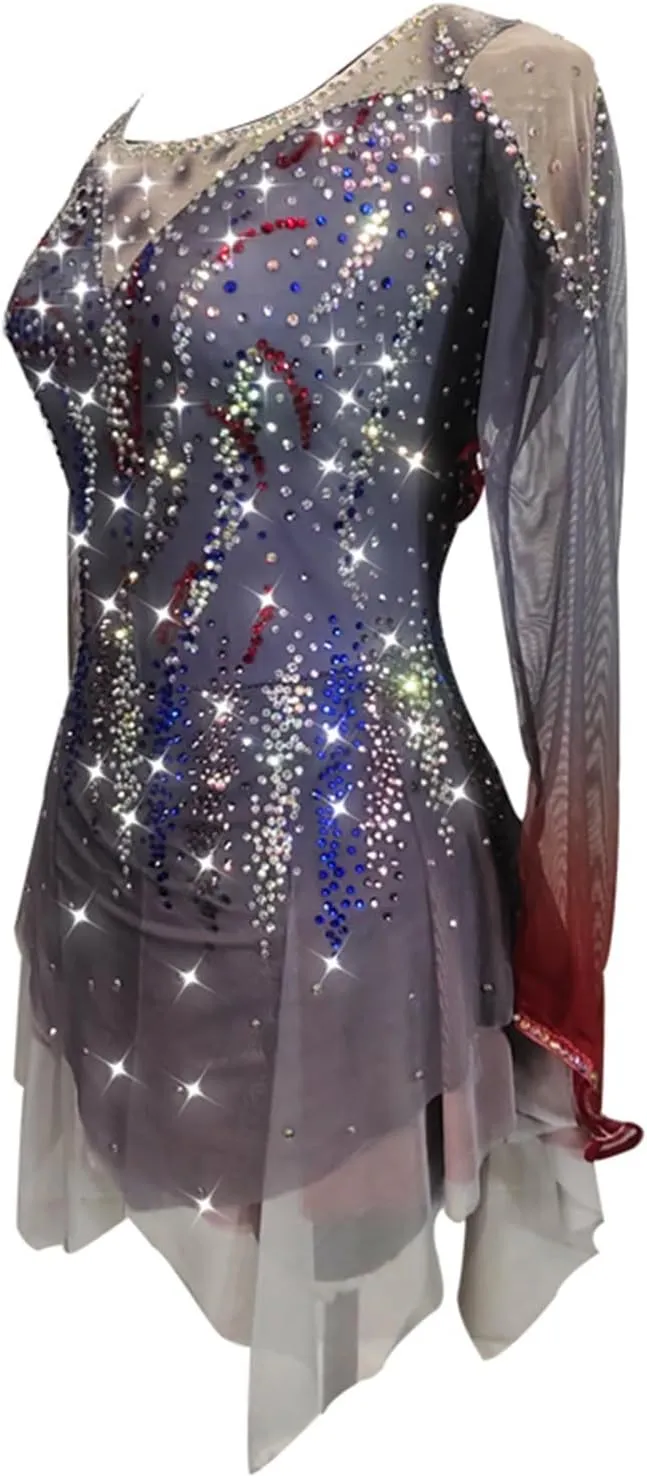 Figure Skating Dress For Girls Crystals Ballet Dance Leotard Dress Handmade Ladies' Skating Skirts