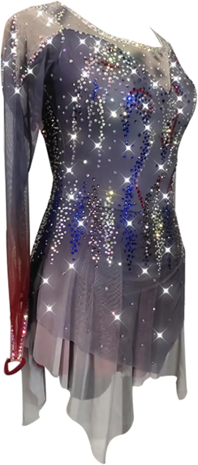 Figure Skating Dress For Girls Crystals Ballet Dance Leotard Dress Handmade Ladies' Skating Skirts