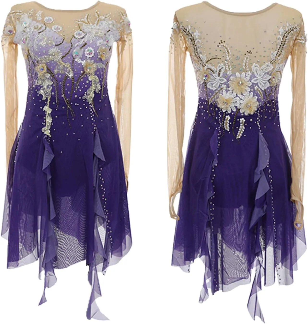 Figure Skating Dress for Girls Crystals Ballet Tutu Dress Dancewear Handmade Ladies' Skating Skirts