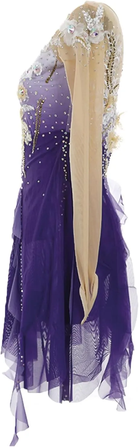 Figure Skating Dress for Girls Crystals Ballet Tutu Dress Dancewear Handmade Ladies' Skating Skirts
