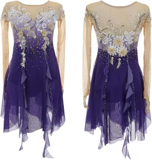 Figure Skating Dress for Girls Crystals Ballet Tutu Dress Dancewear Handmade Ladies' Skating Skirts