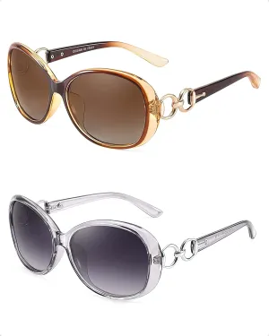 FIMILU 2 Pack Polarized Sunglasses for Women Retro Stylish Jackie O Sunglasses UV400 Protection for Outdoors