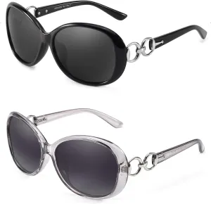 FIMILU 2 Pack Polarized Sunglasses for Women Retro Stylish Jackie O Sunglasses UV400 Protection for Outdoors