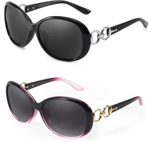FIMILU 2 Pack Polarized Sunglasses for Women Retro Stylish Jackie O Sunglasses UV400 Protection for Outdoors