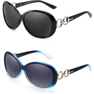FIMILU 2 Pack Polarized Sunglasses for Women Retro Stylish Jackie O Sunglasses UV400 Protection for Outdoors