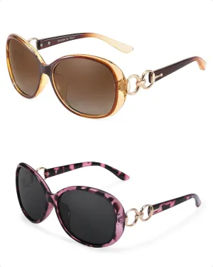 FIMILU 2 Pack Polarized Sunglasses for Women Retro Stylish Jackie O Sunglasses UV400 Protection for Outdoors