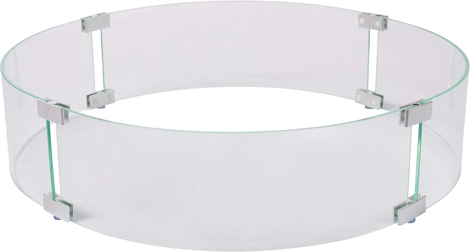Fire Sense 64009 Gas Fire Pit Wind Guard Tempered Round Clear Glass Best Flame Viewing Experience for Propane Gas Fire Pits & Patio Heaters - 26 Inches