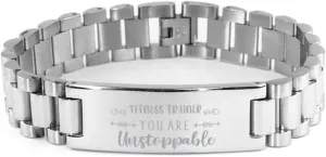 Fitness Trainer Bracelet, You are unstoppable, Stainless Steel Courage Inspirational Wristband, Ladder Style