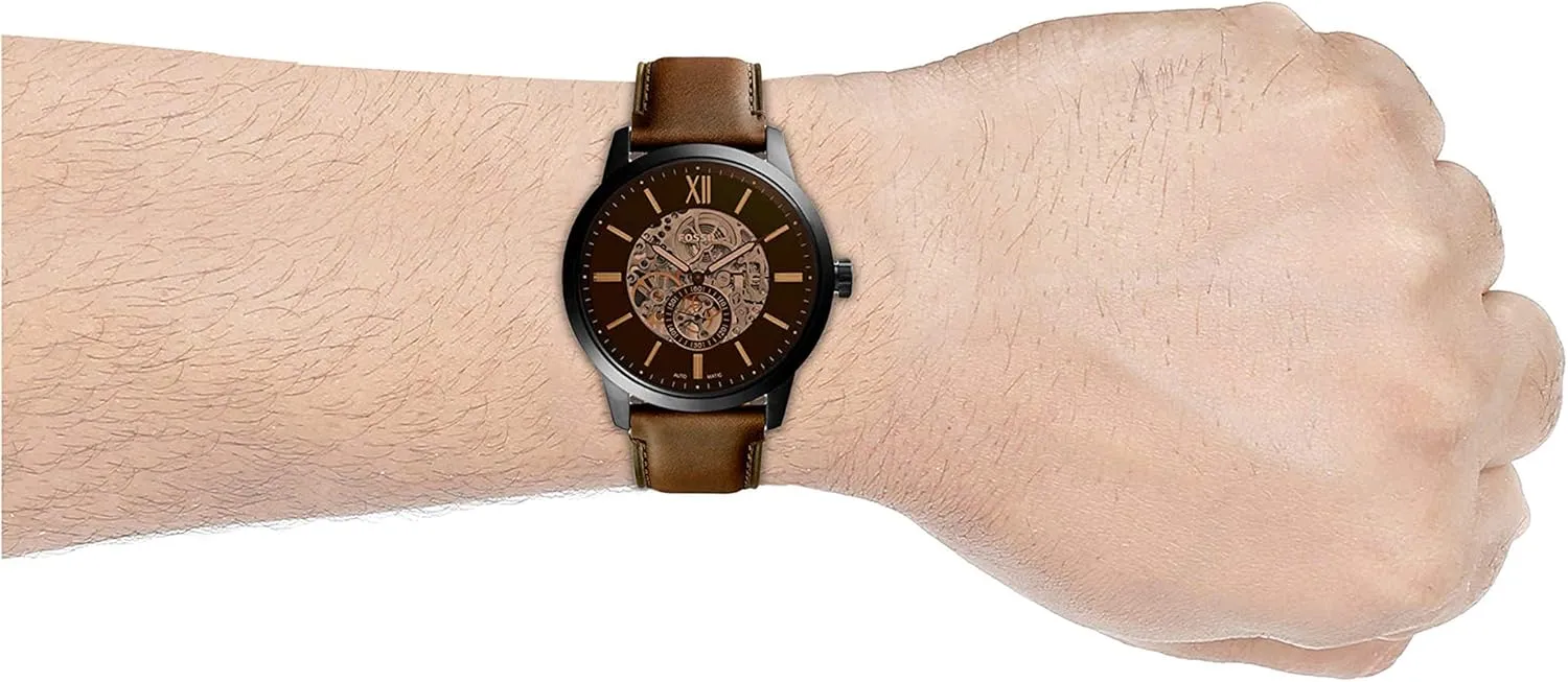 Fossil Men's Townsman Automatic Stainless Steel and Leather Two-Hand Skeleton Watch