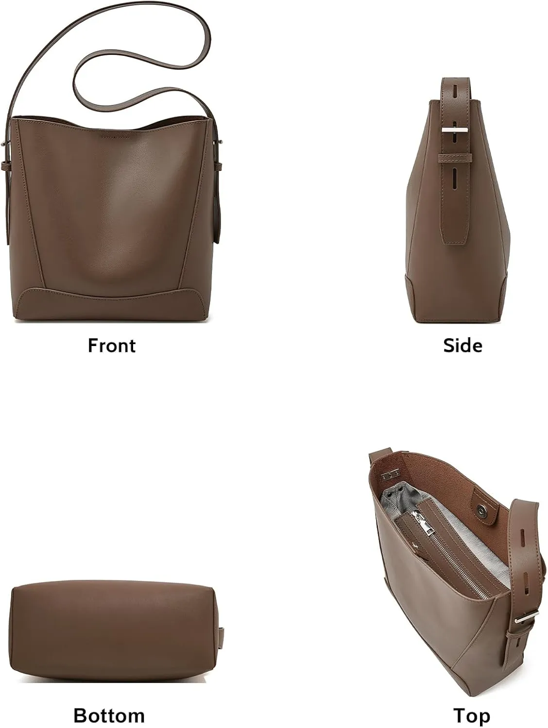 FOXLOVER Leather Bucket Tote Purse for Women Designer Tote Bag and Handbags Shoulder Bag with Pockets and Magnetic Snap