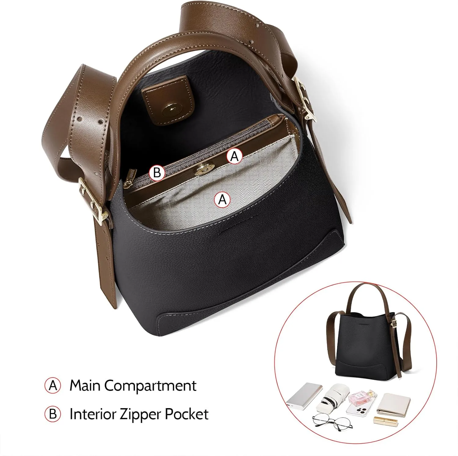 FOXLOVER Leather Bucket Tote Purse for Women Designer Tote Bag and Handbags Shoulder Bag with Pockets and Magnetic Snap