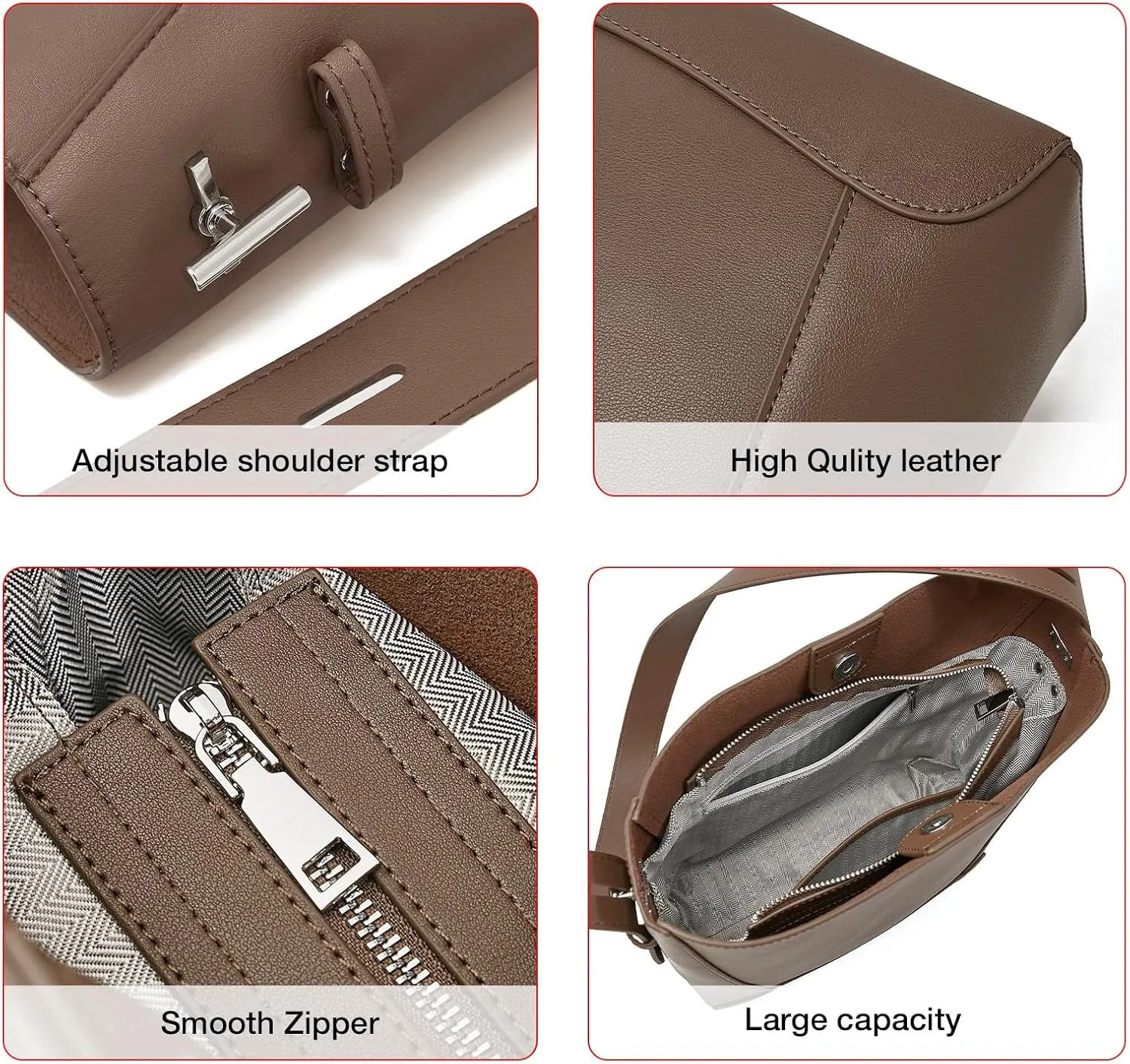 FOXLOVER Leather Bucket Tote Purse for Women Designer Tote Bag and Handbags Shoulder Bag with Pockets and Magnetic Snap