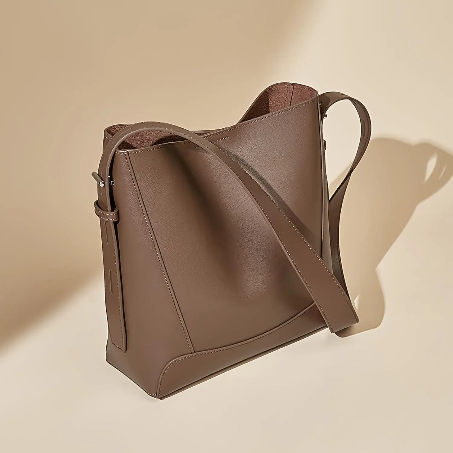 FOXLOVER Leather Bucket Tote Purse for Women Designer Tote Bag and Handbags Shoulder Bag with Pockets and Magnetic Snap