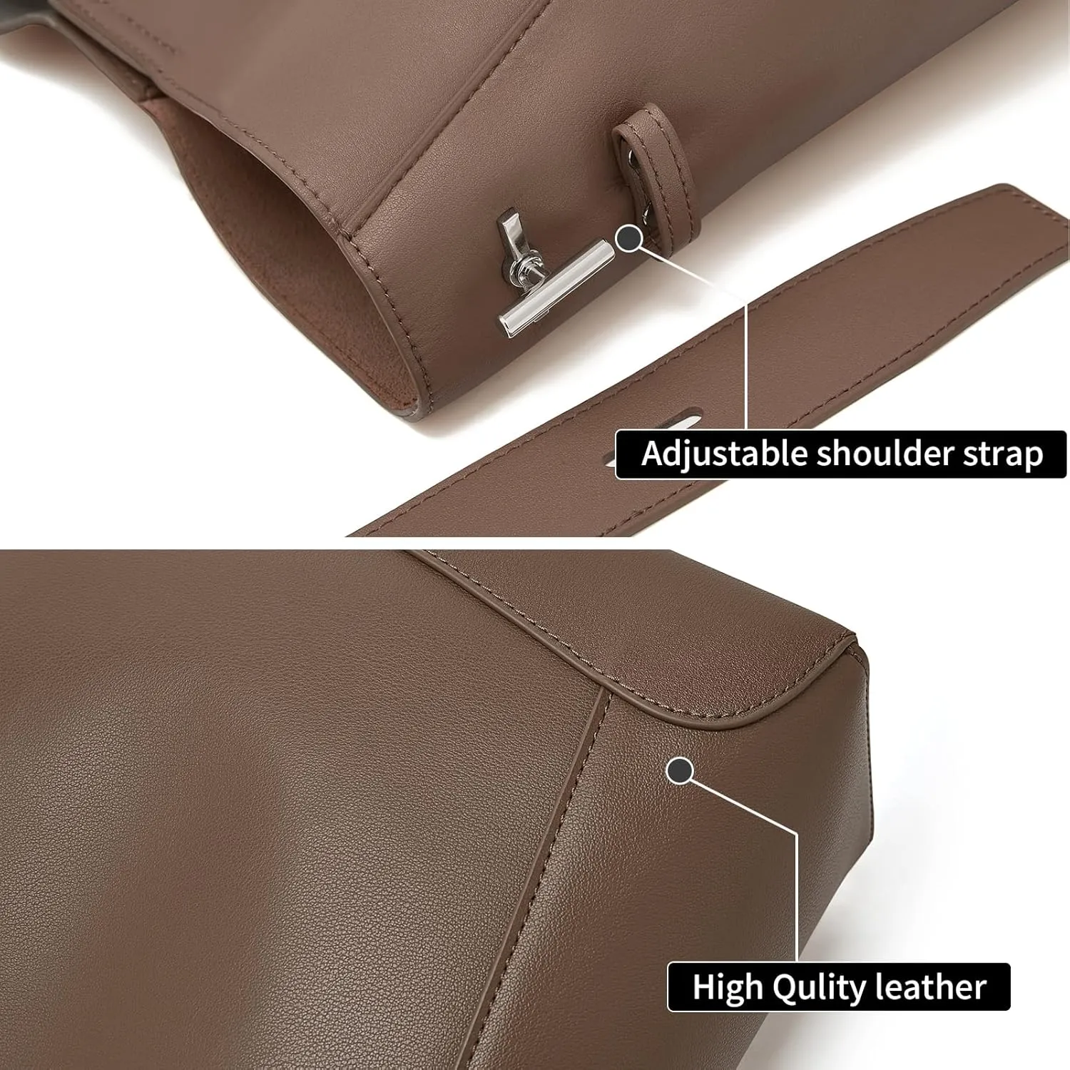 FOXLOVER Leather Bucket Tote Purse for Women Designer Tote Bag and Handbags Shoulder Bag with Pockets and Magnetic Snap