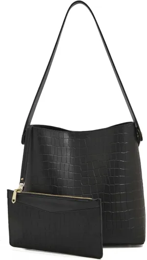 FOXLOVER Leather Bucket Tote Purse for Women Designer Tote Bag and Handbags Shoulder Bag with Pockets and Magnetic Snap