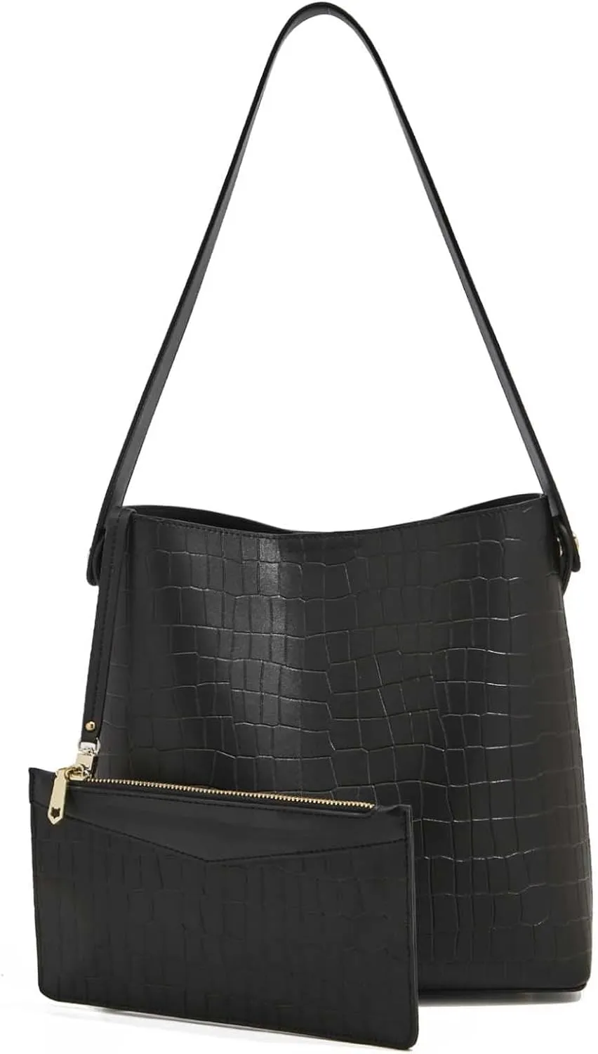 FOXLOVER Leather Bucket Tote Purse for Women Designer Tote Bag and Handbags Shoulder Bag with Pockets and Magnetic Snap