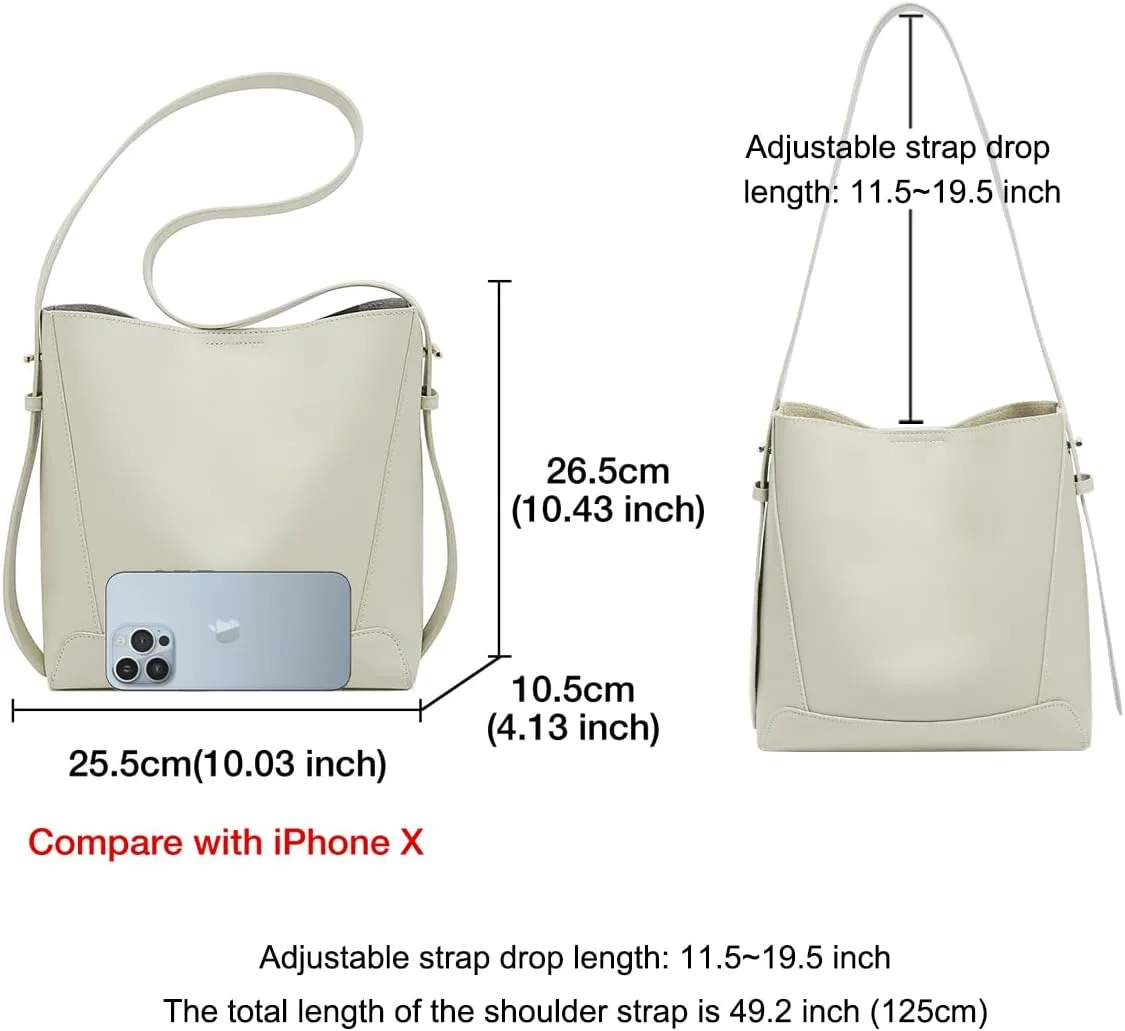 FOXLOVER Leather Bucket Tote Purse for Women Designer Tote Bag and Handbags Shoulder Bag with Pockets and Magnetic Snap