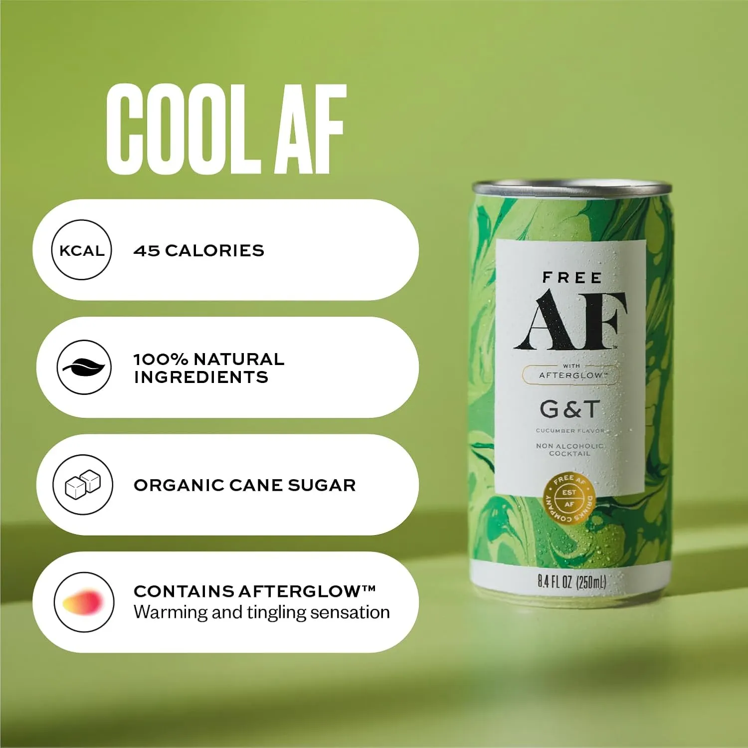 FREE AF Non-Alcoholic Drinks Cucumber G&T | Alcohol Alternative Sparkling Cocktails with AFTERGLOW Botanical Warmth | Gluten-Free, Low-Calorie | 8.4 oz Cans (12-Pack)