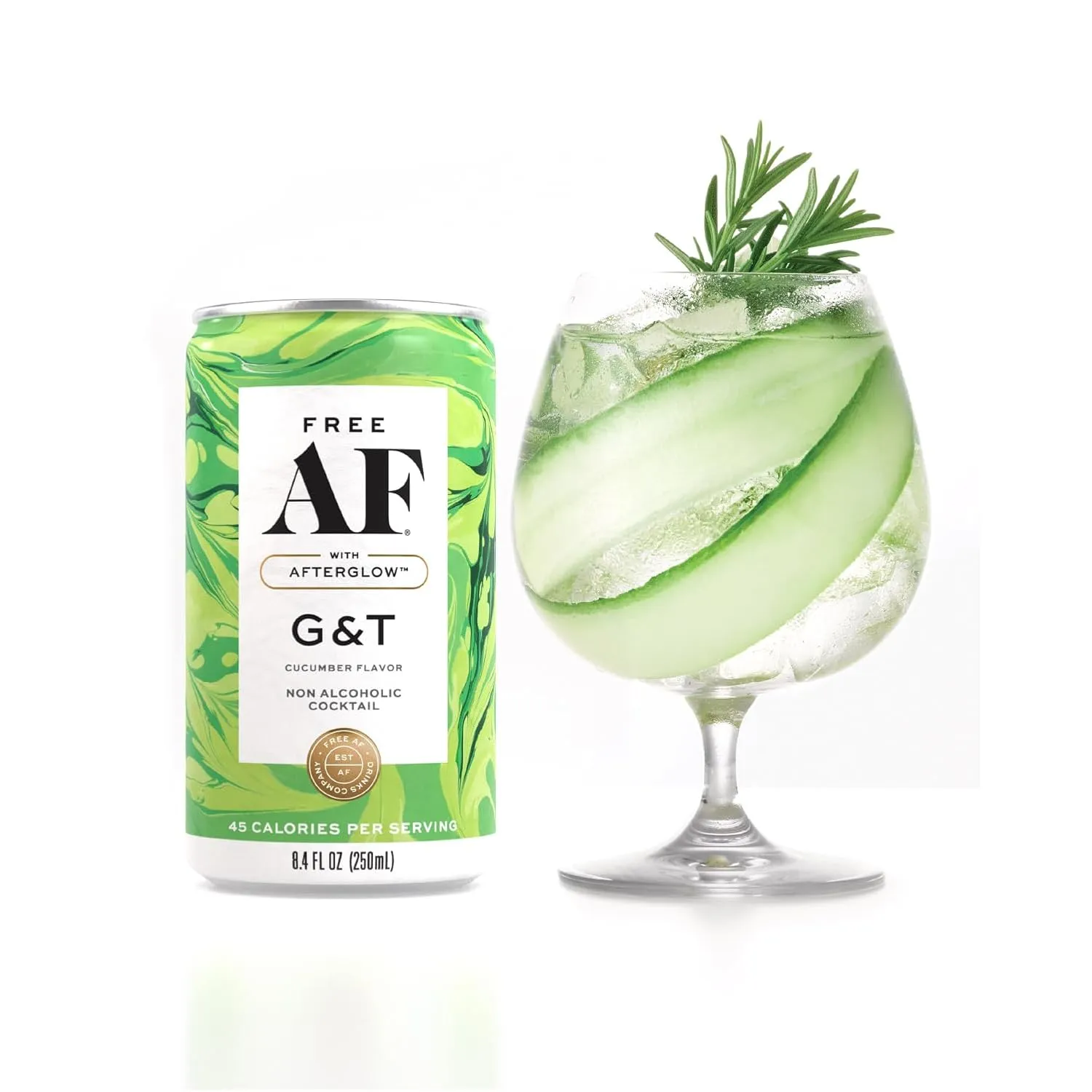 FREE AF Non-Alcoholic Drinks Cucumber G&T | Alcohol Alternative Sparkling Cocktails with AFTERGLOW Botanical Warmth | Gluten-Free, Low-Calorie | 8.4 oz Cans (12-Pack)
