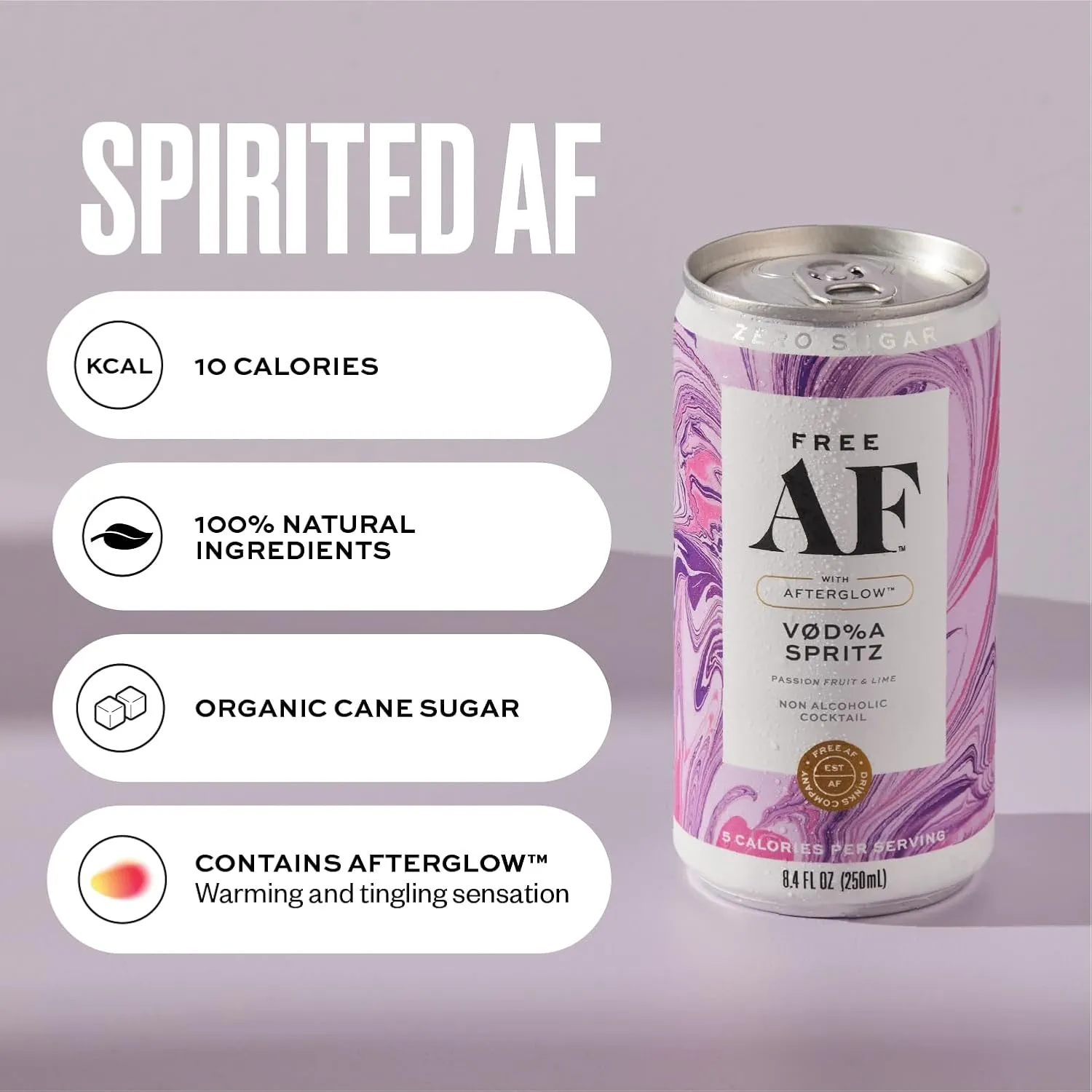 FREE AF Non-Alcoholic Drinks Vodka Spritz | Alcohol Alternative Sparkling Cocktails with AFTERGLOW Botanical Warmth | Gluten-Free, Low-Calorie | 8.4 oz Cans (12-Pack)
