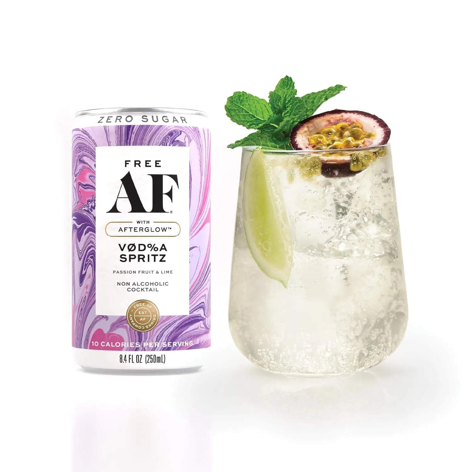 FREE AF Non-Alcoholic Drinks Vodka Spritz | Alcohol Alternative Sparkling Cocktails with AFTERGLOW Botanical Warmth | Gluten-Free, Low-Calorie | 8.4 oz Cans (12-Pack)