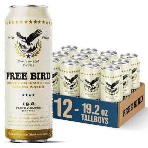 Free Bird, Sparkling Southern Spring Water, 12-Pack (19.2oz Tallboy Cans) – Unflavored Carbonated Zero Sugar, Crisp & Bubbly, Blue Ridge Mountain Water