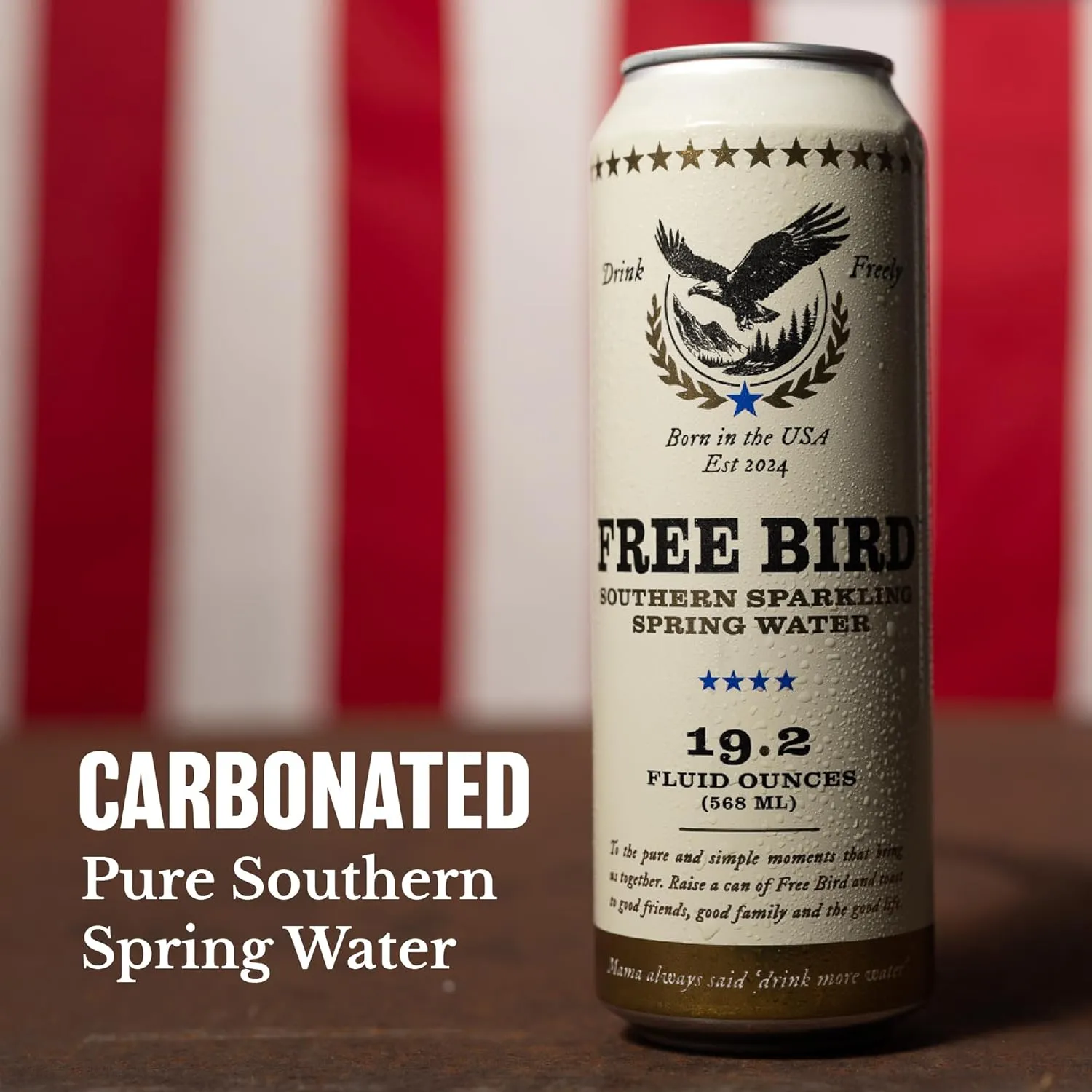 Free Bird, Sparkling Southern Spring Water, 12-Pack (19.2oz Tallboy Cans) – Unflavored Carbonated Zero Sugar, Crisp & Bubbly, Blue Ridge Mountain Water