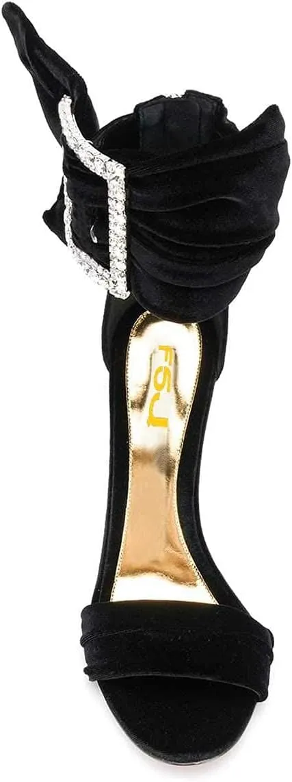 FSJ Women Flower Gold Metal Chain Chunky High Heels Ankle Strap Sandals Open Toe Fashion Summer Dressy Shoes Size 4-15 US