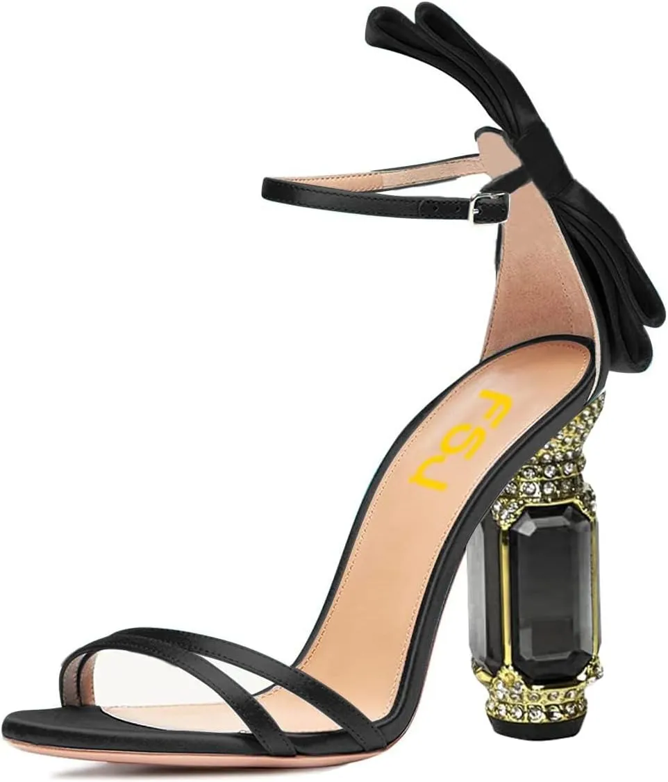 FSJ Women Open Toe Stylish Sandal Ankle Strap Chunky Block High Thick Heels Wedding Party Ballroom Prom Shoes US Size 4-15 US