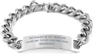 Funny Model Railroads Gifts, The Voices in My Head are Telling Me to Go, Birthday Cuban Chain Bracelet for Model Railroads, Toy Trains, Train Sets, Railroad Models, Model Trains