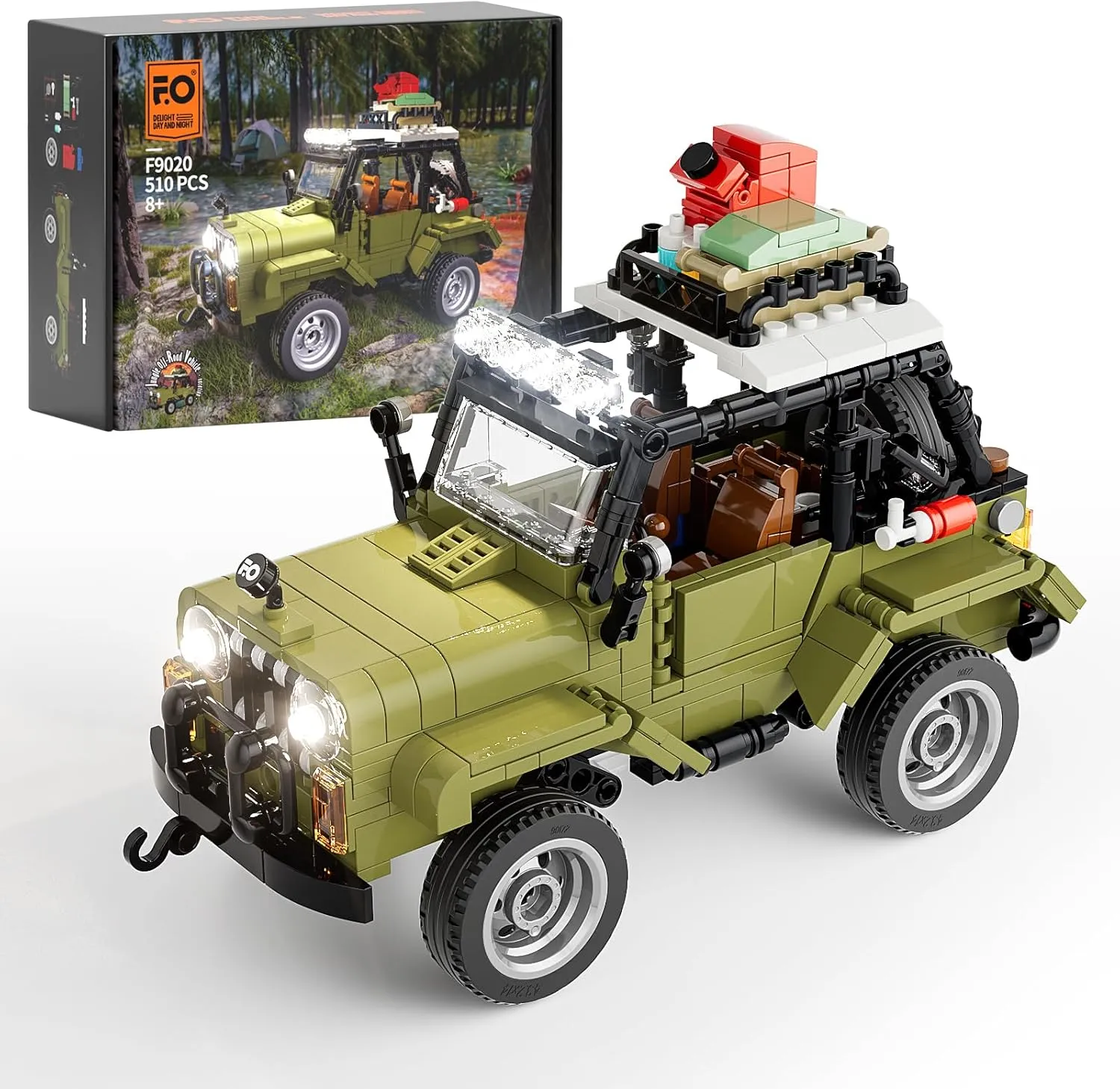 FUNWHOLE Jungle Off Roader SUV Building Kits with LED Lighting - Technic Car Model STEM Building Set 510 Pcs for Kids, Boys, and Girls Ages 8 