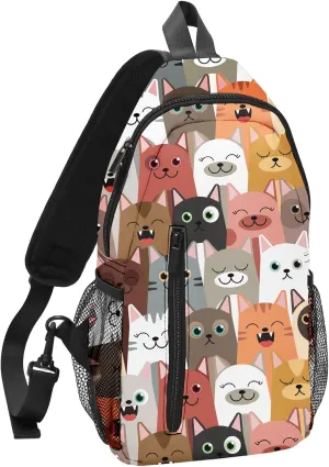 FyLybois Cat Sling Bag Travel Crossbody Backpack for Women Casual Chest Bags for Running Hiking Cycling