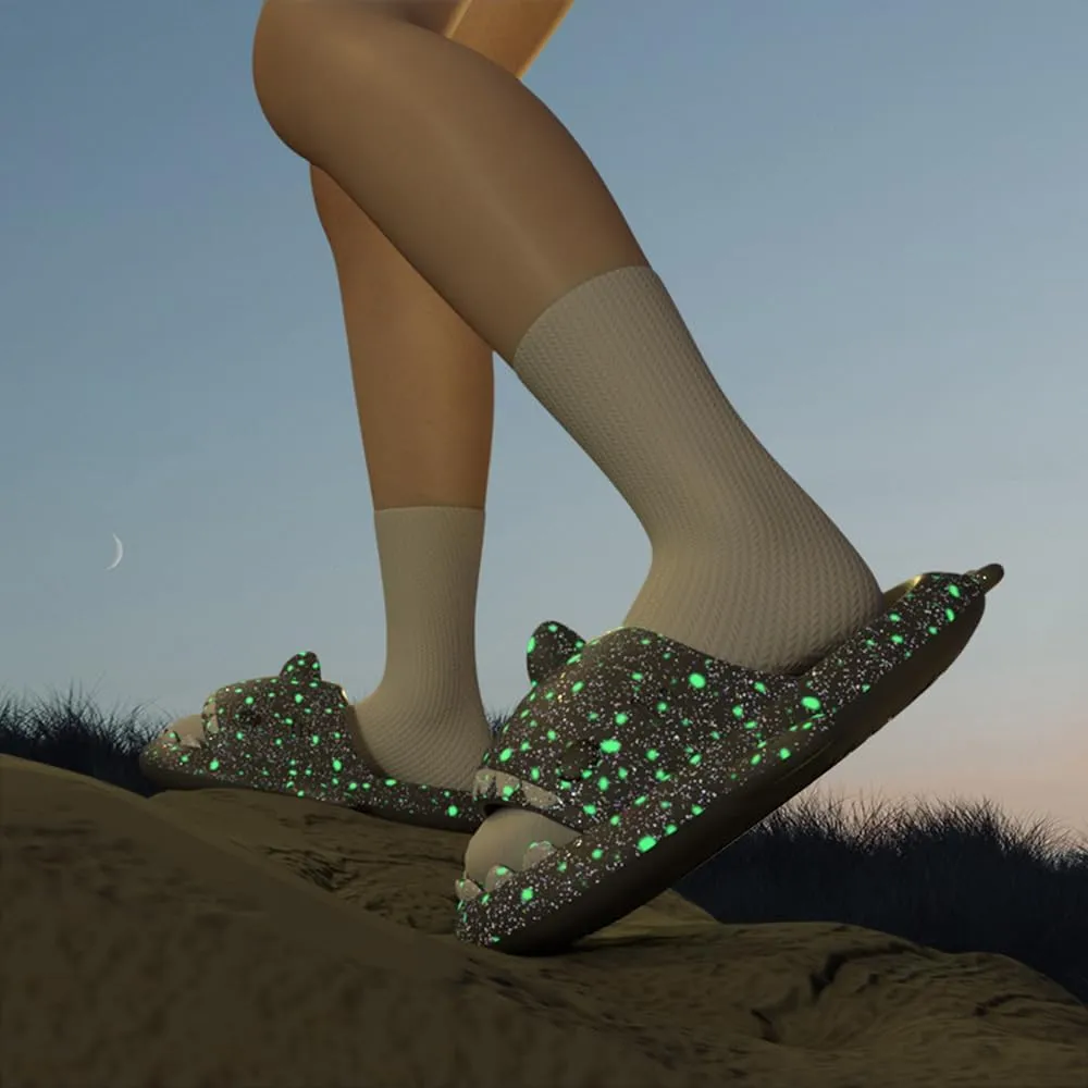 Galaxy Shark Slides, Luminous Shark Slippers, Glow in the Dark Thick Sole Non-slip Open Toe Shark Slippers