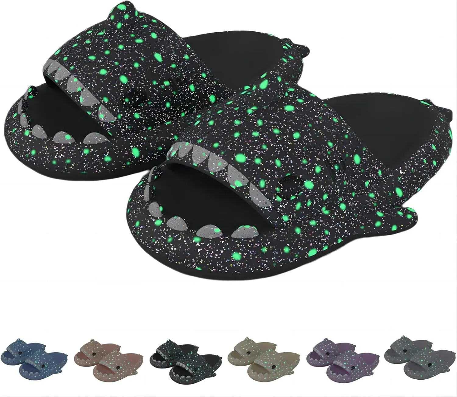 Galaxy Shark Slides, Luminous Shark Slippers, Glow in the Dark Thick Sole Non-slip Open Toe Shark Slippers