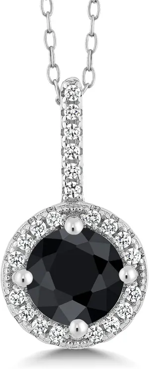 Gem Stone King 1.41 Cttw Round Black Sapphire 925 Sterling Silver Pendant Necklace For Women | Gemstone Birthstone | With 18 Inch Chain