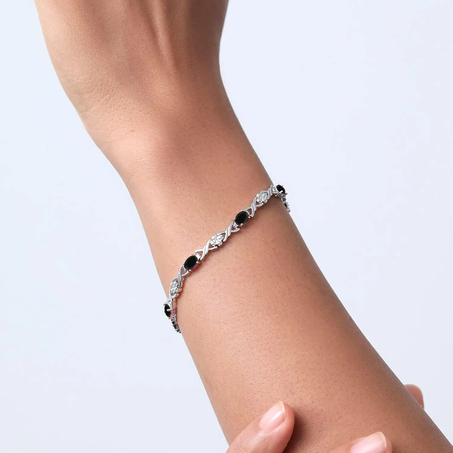 Gem Stone King Infinity Link Gemstone Birthstone Tennis Bracelet for Women | 925 Sterling Silver | Oval 6X4MM | 7 Inch with Secure Clasp | Fine Jewelry for Her Mom Wife Anniversary
